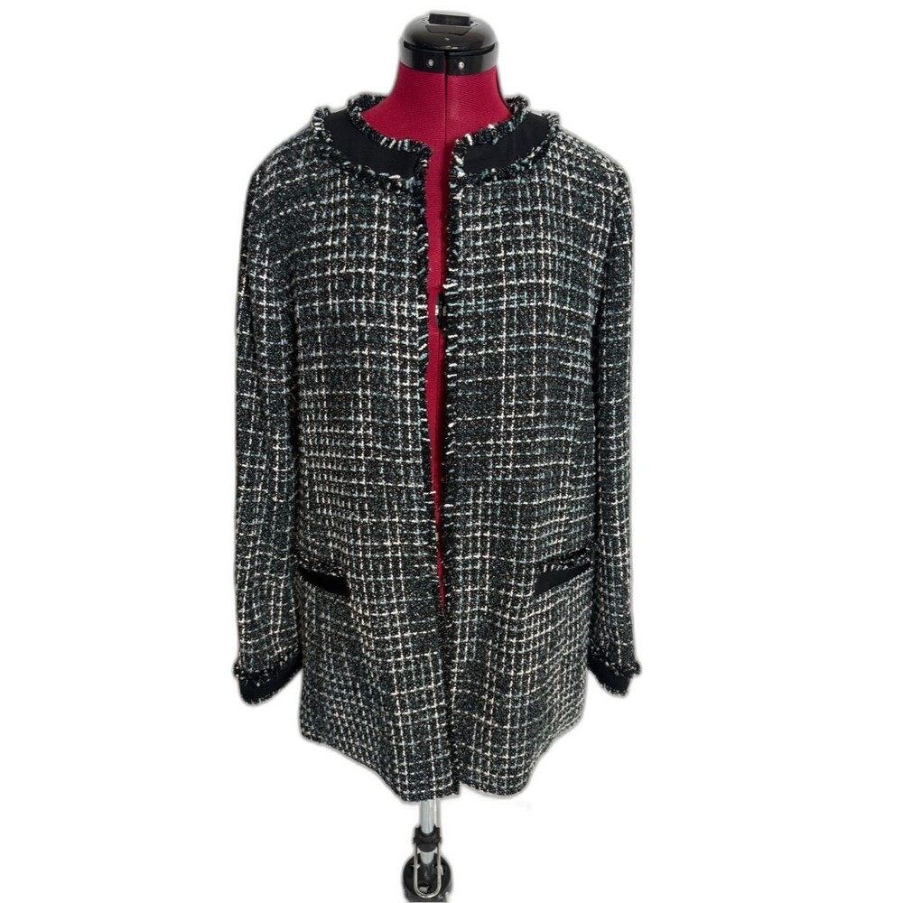 Ann Taylor Blazer Women's Size Large Black & White Tweed Collarless
